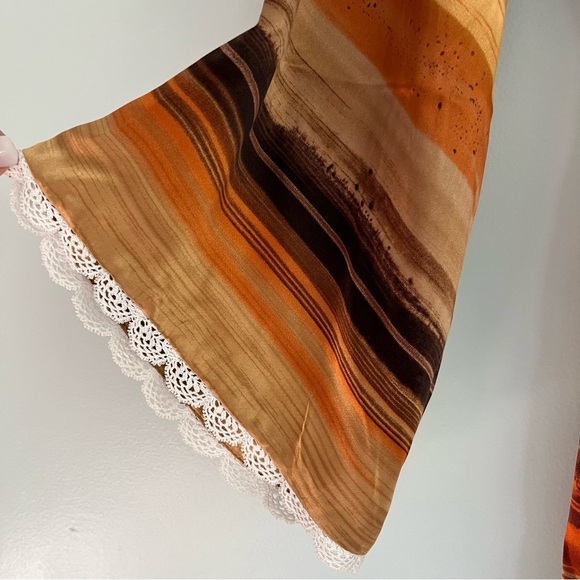 Tracy Feith Boho Vintage Mini Dress XS Stripe Retro Tunic Lace Trim V-Neck - Picture 10 of 15